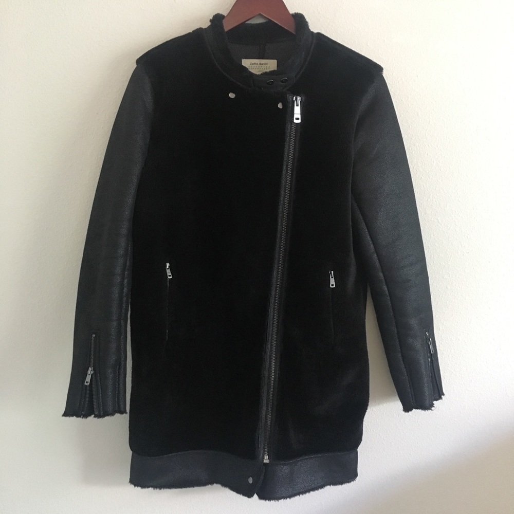 Zara Medium Black Moto coat jacket vegan soft
